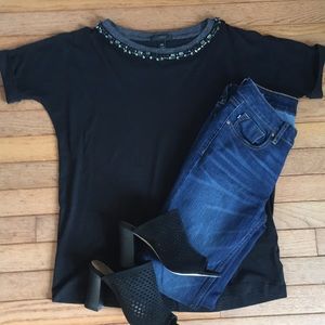 J. Crew Black Beaded Top